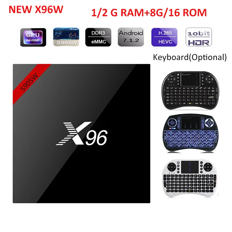 Bluetooth X96 X96W Smart Android TV приставка 7 1 Amlogic S905W процессор ГБ 8 2 Гб 16 4 ГГц Wi Fi HD 4K