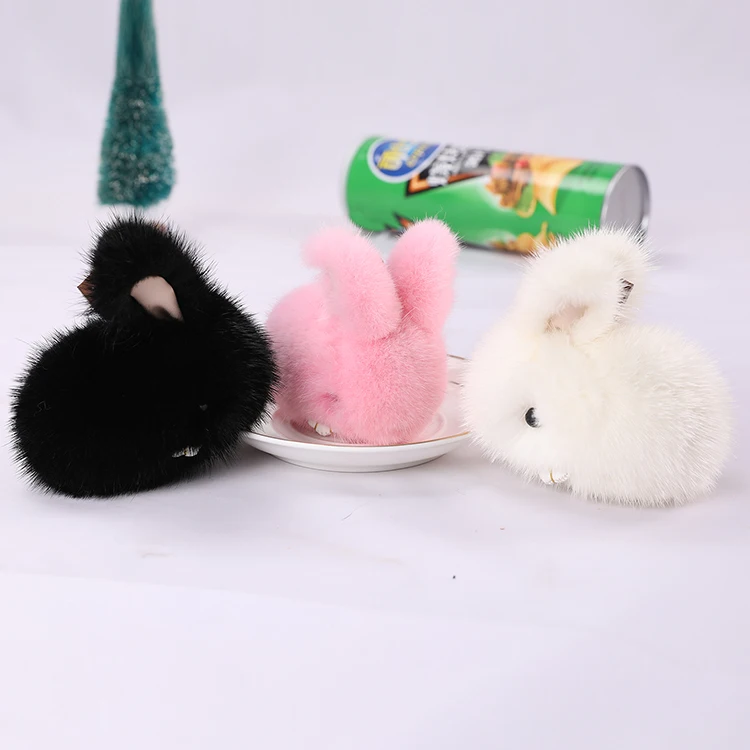 Мини брелок из меха норки Модный мягкий меховой с кроликом Сумка помпоном