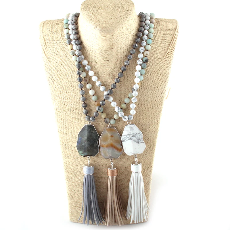 MOODPC модные богемные ювелирные изделия серые/белые/амазонитовые камни с узелком