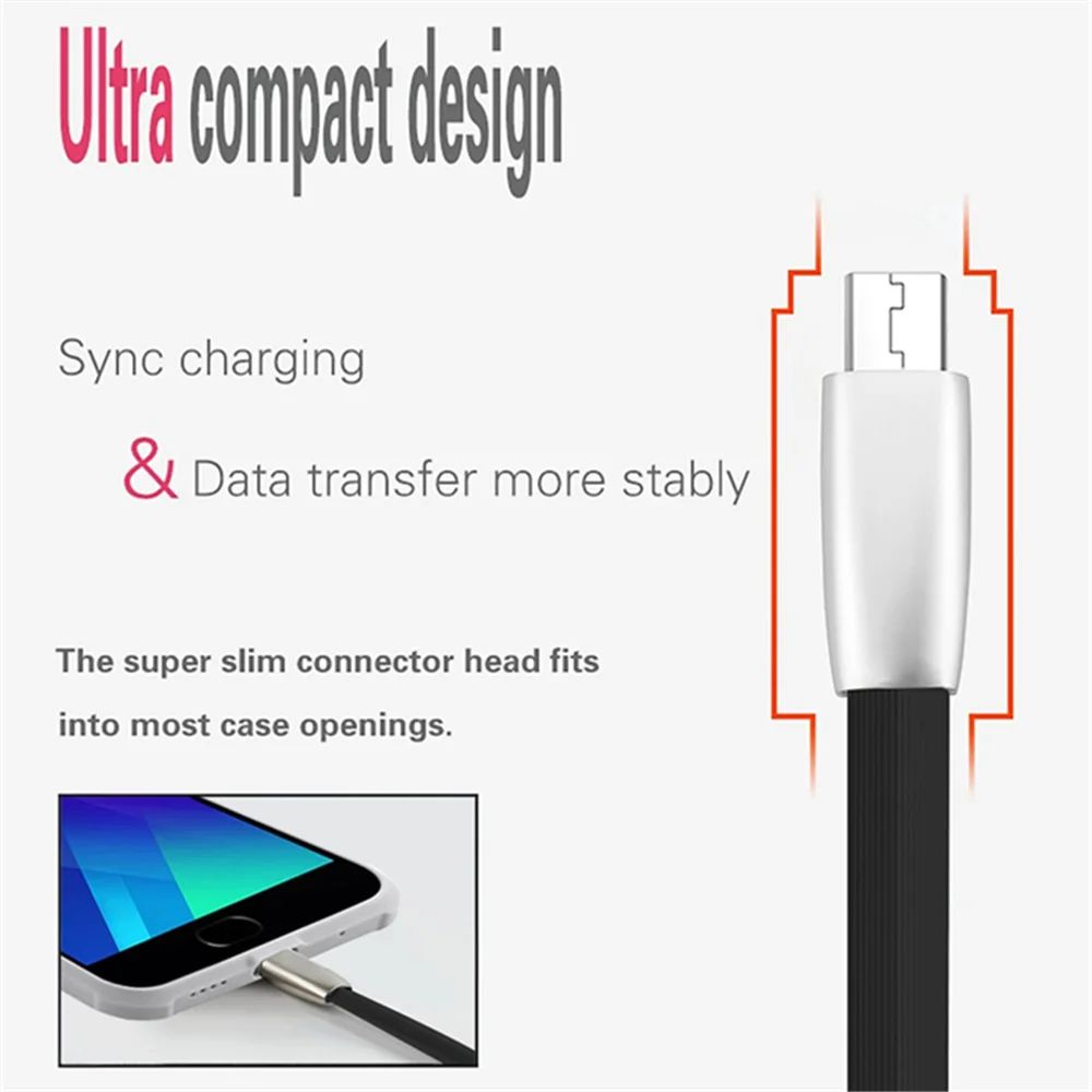 Кабель Micro Usb с защитой от узелков плоский кабель из цинкового сплава 3 фута 1 м