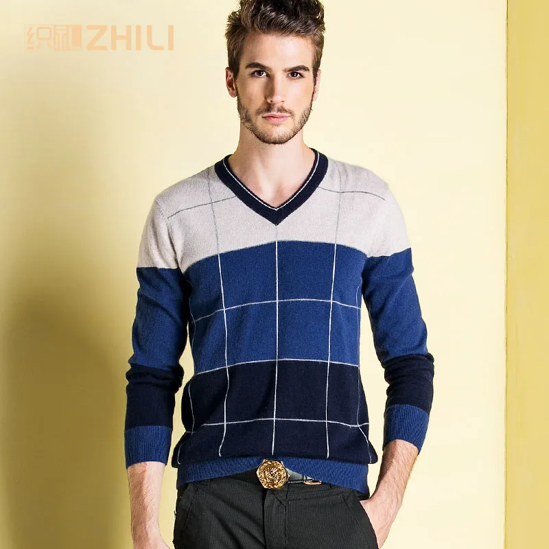 

High Quality Men's V-Neck Cashmere Sweater 2017 Fashion Winter Soft Warm Solid color Full sleeve Kintted Pullovers