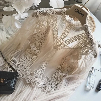 Женское длинное платье с воротником стойкой кружевное Сетчатое феи длинным