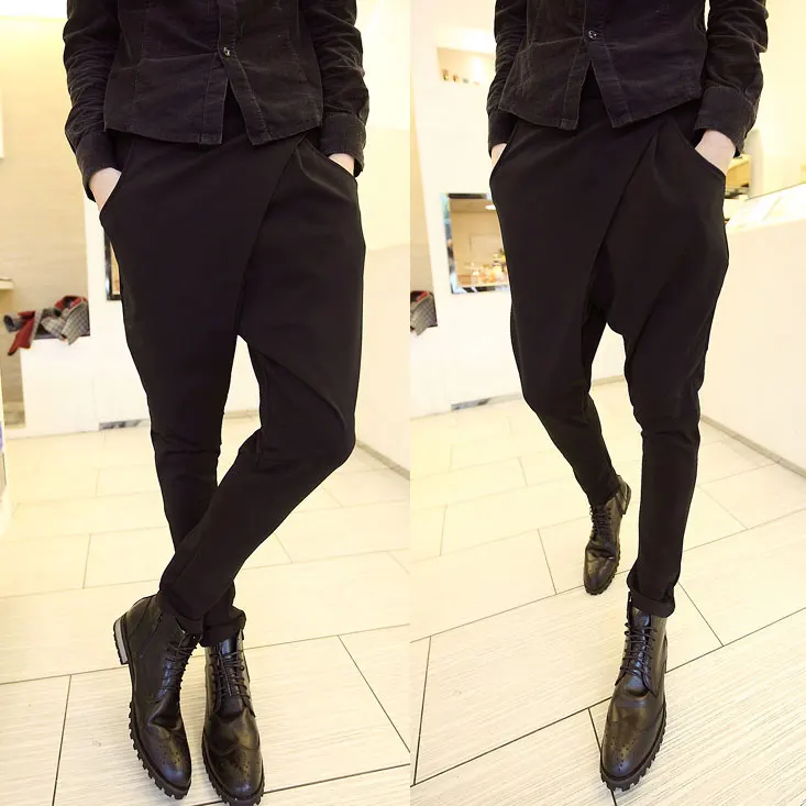 Мужские шаровары в стиле панк черные модные хипстерские брюки хип хоп с низкой