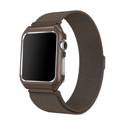 Coffee Миланская петля для часов+ металлический чехол для iWatch Apple Watch 38 мм 40 мм 42 мм 44 мм серия 4 3 2 1 браслет из нержавеющей стали магнитный ремешок - Цвет ремешка: Coffee