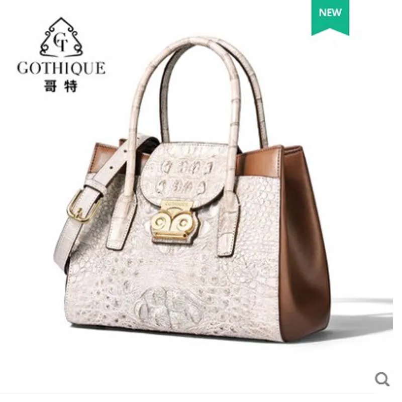 

gete 2019 new New crocodile skin handbag for lady himara white tote bag owl eye magnetic buckle sheepskin insole women handbag