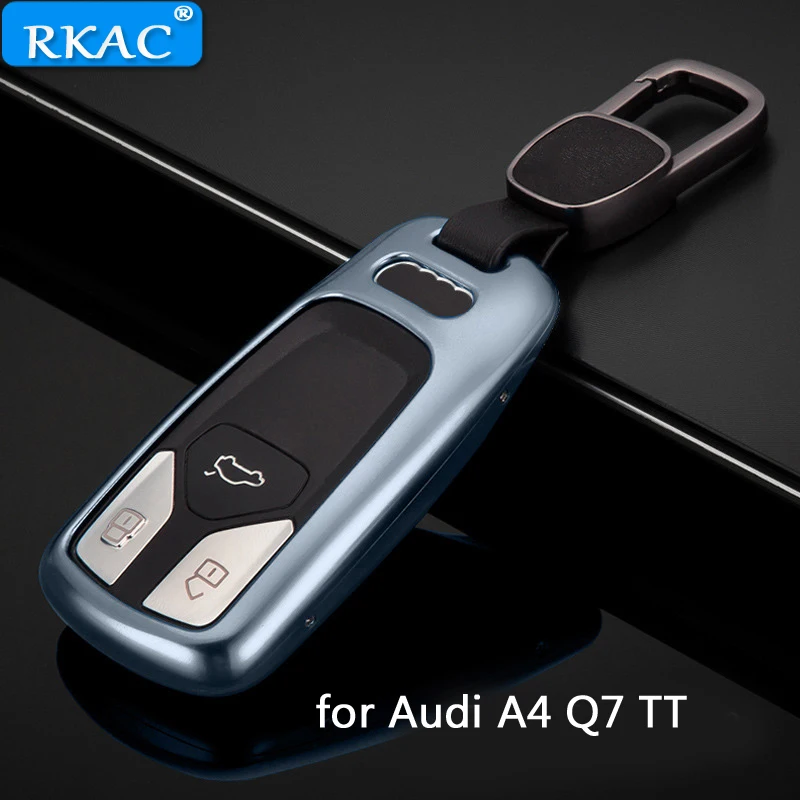 

RKAC 1pc Deluxe Aluminum Alloy Car Key Case Cover with Belt Key Shell Storage Bag Protector Anti-Scratch for Audi A4 Q7 TT