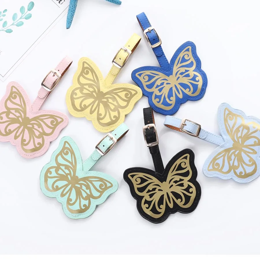 Кожаный чемодан с милыми бабочками бирка для багажа ярлык сумка подвеска