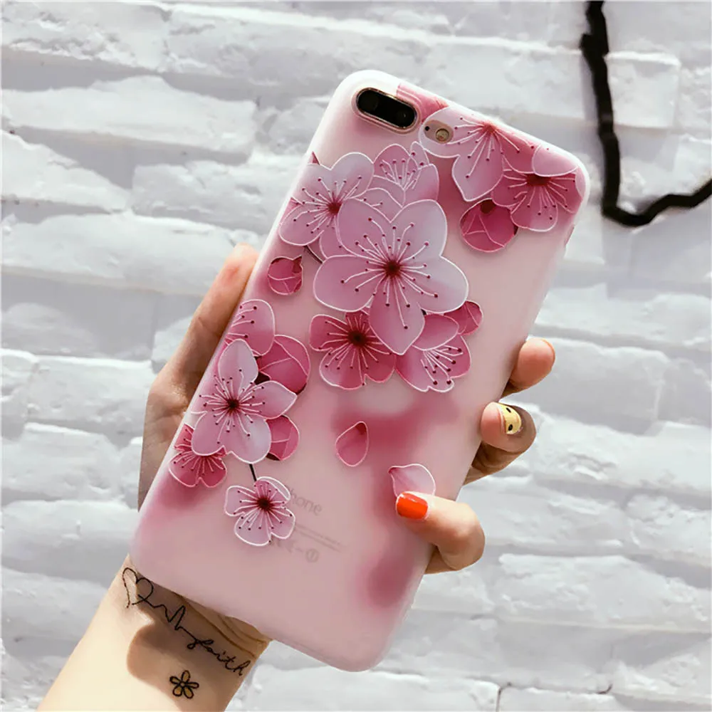 Flower Phone Case For iPhone 7 6S 8 6 Plus X XR XS Romance Cherry Blossom Soft TPU Pink Sakura Rose Back Cover Capa |