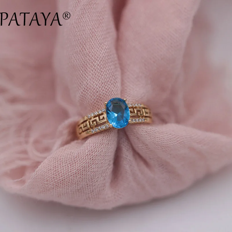 PATAYA, Новое поступление, женские серьги-капли из розового золота 585, Винтажные серьги, кольца, наборы, синий овальный Природный Цирконий, изысканные эксклюзивные ювелирные изделия