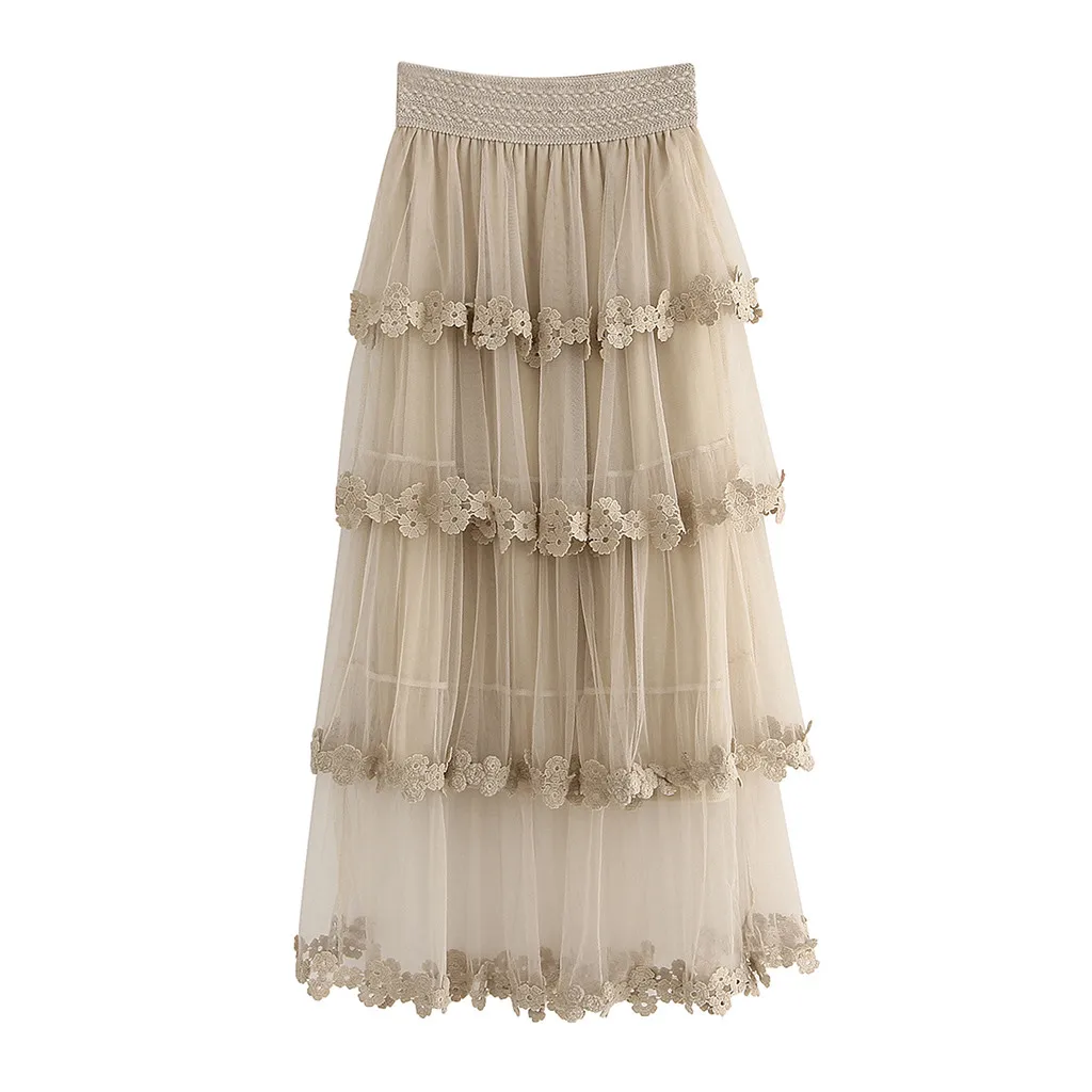 Women's Skirt Skirts faldas jupe femme shein saia harajuku High Waist Ruffle Mesh Tutu Sheer Net Tulle Pleated Maxi #50 | Женская