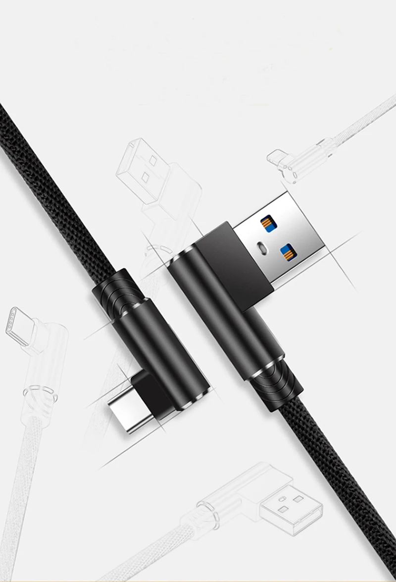 USB3.1 Тип C Плетеный 90 градусов быстрое зарядное устройство Быстрая зарядка линия