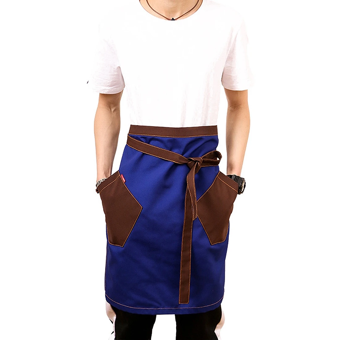 Blue Kitchen Cooking Aprons Food Service Waiter Half Aprons with Pockets Workwear Chef Kitchen Apron Coffee Shop Uniforms - Цвет: Blue
