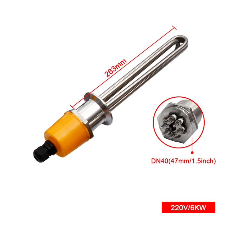 220V 6KW 263mm LJXH 220 В/380 В DN40 водонагреватель Нагревательный элемент с вилкой головки гайки мощность 3 кВт/4,5 кВт/6 кВт/9 кВт/12 кВт все 304SS для воды без резервуара - Цвет: 220V 6KW 263mm