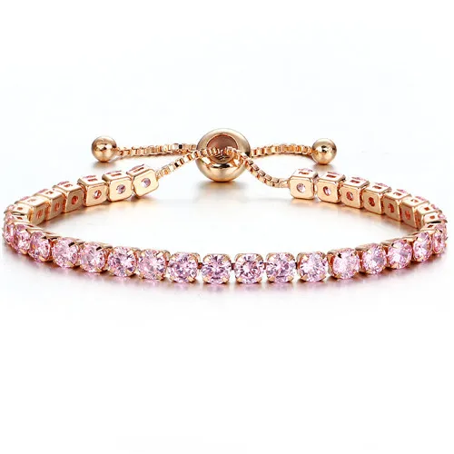 pink gold DIEZI модные роскошные свадебные браслеты на цепочке для женщин розовое золото серебро Цвет кубический цирконий браслет и браслеты ювелирные изделия - Metal Color: pink gold