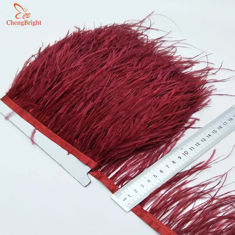 wine red ChengBright Высокое качество 10 ярдов мятный зеленый страус перо ленты страуса перьевые кромки одежда с бахромой украшения - Цвет: wine red