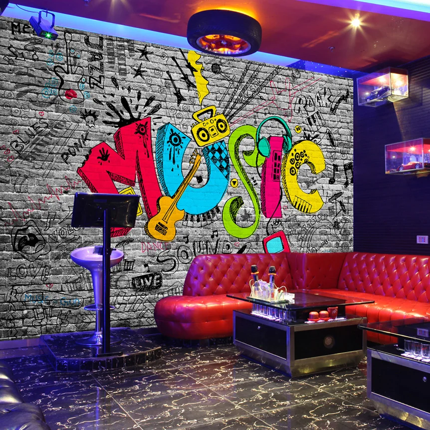 Настенная бумага на заказ креативное граффити искусство музыка кирпичная
