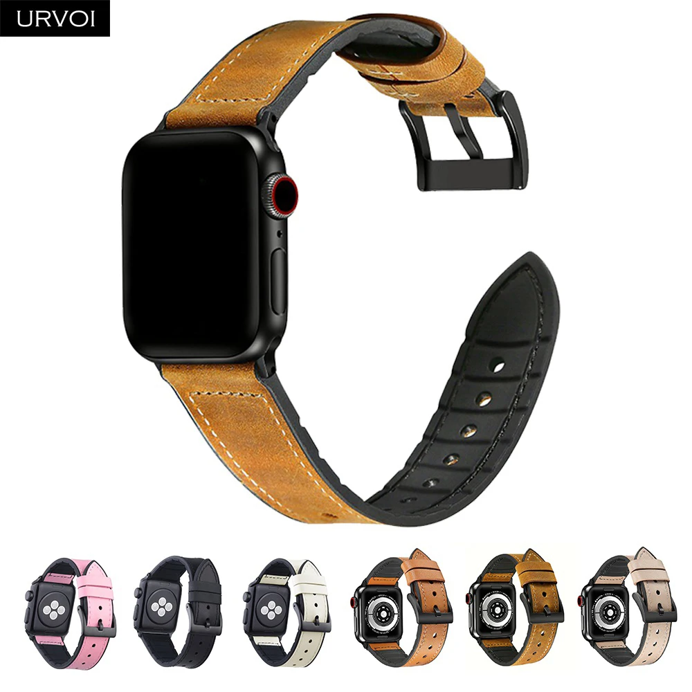 Кожаный ремешок URVOI для apple watch iwatch 40 44 мм ремень Высококачественная силиконовая