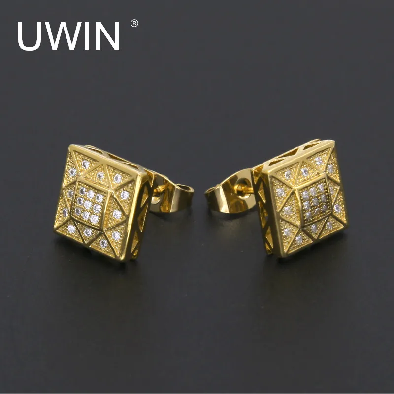 Серьги гвоздики UWIN с кристаллами ювелирные украшения для мужчин и женщин в стиле