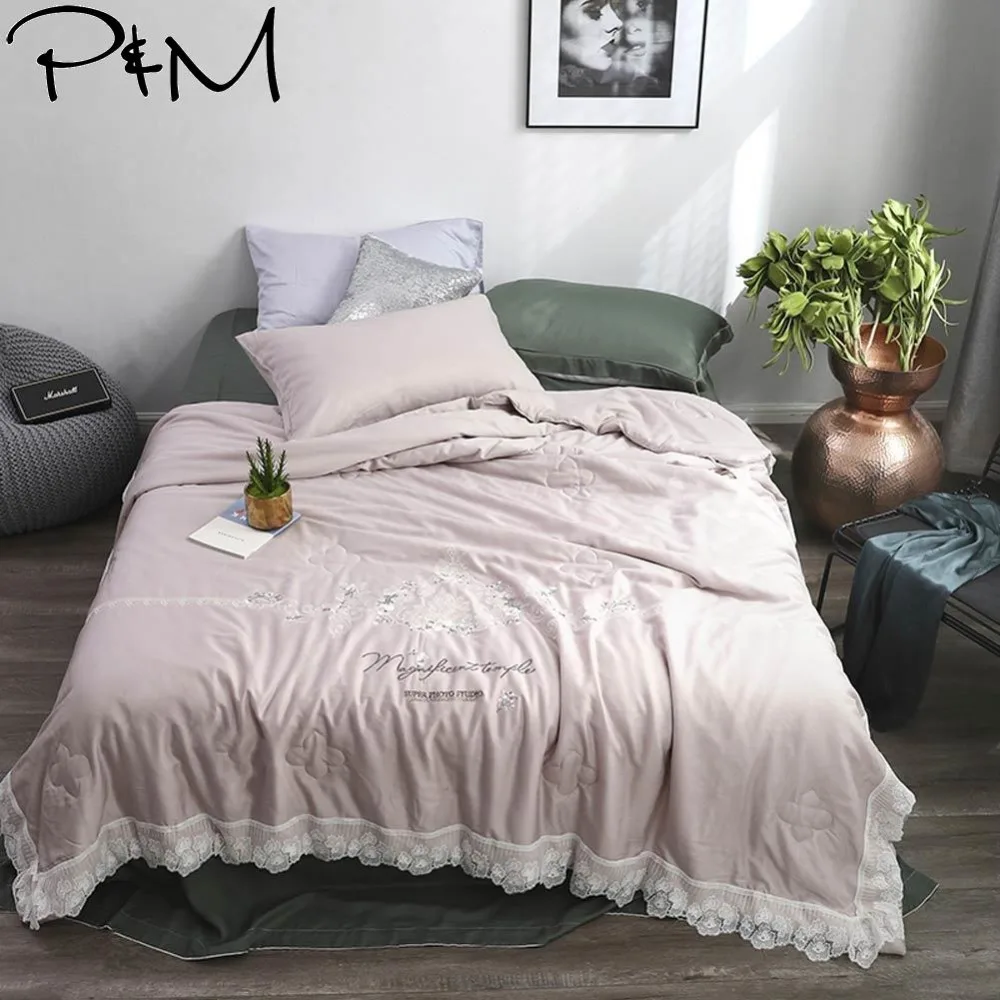 2019 серое бежевое цветочное кружевное дышащее тонкое летнее одеяло с вышивкой