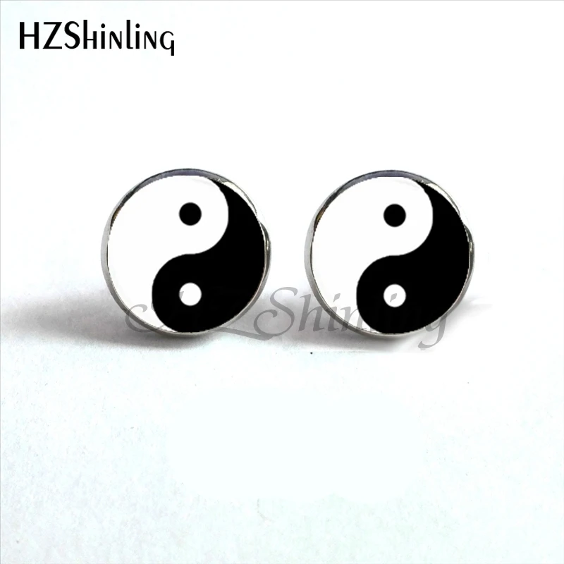 NES-00100 Серьги Yin Yang, серьги Ying Yang, серьги-гвоздики с волшебным знаком дзен, стеклянные серьги с кабошонами HZ4 - Окраска металла: 1