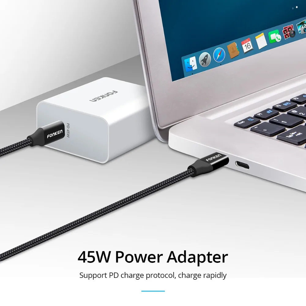 FONKEN type-C 45 Вт PD зарядное устройство с USB C кабелем Быстрая Зарядка телефона USB зарядное устройство 15 в 3 А Тип C ноутбук быстро настенный USB адаптер для путешествий