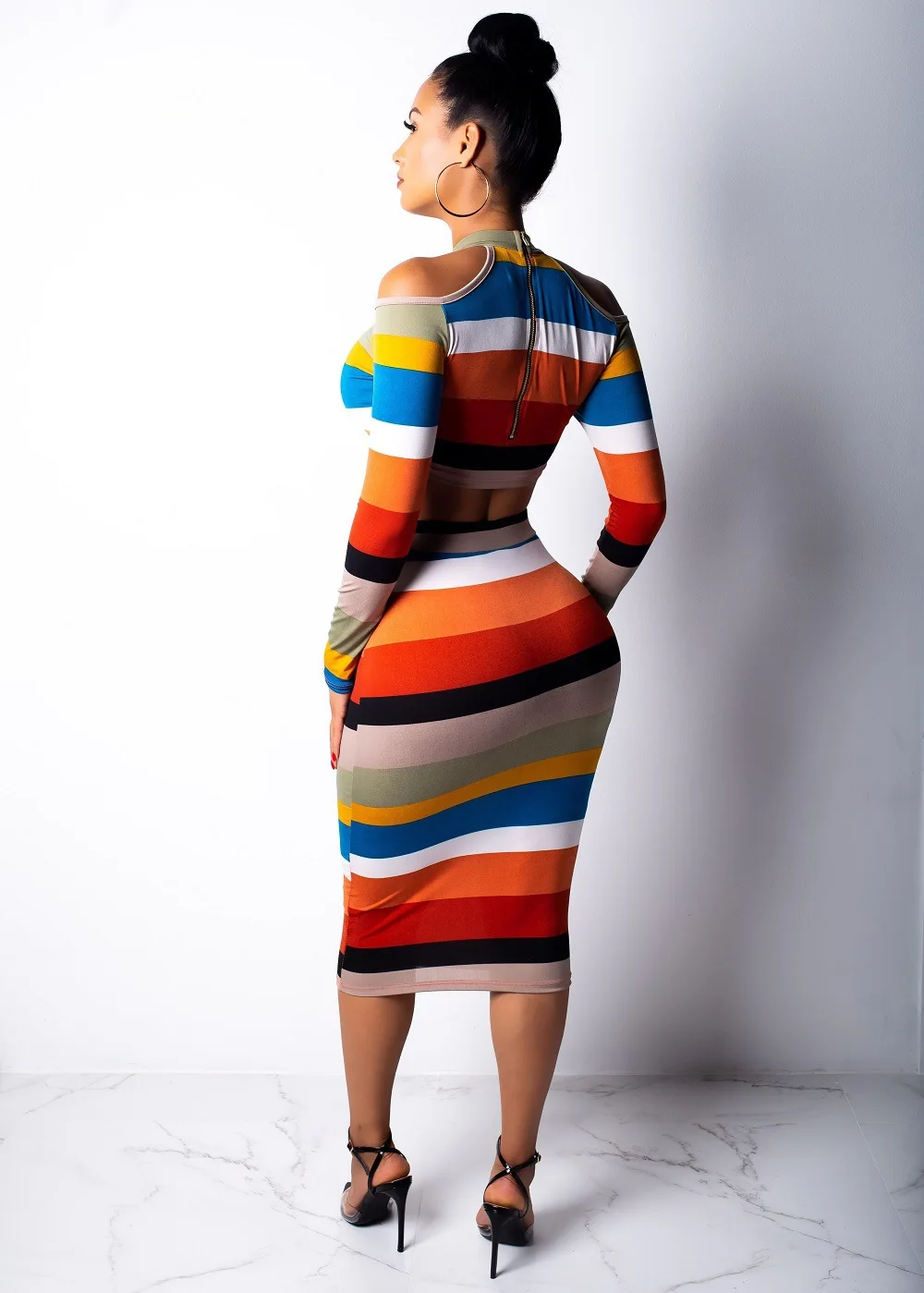 Повседневный Женский комплект с принтом в полоску сексуальный укороченный топ