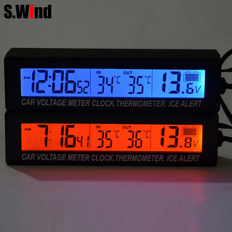 Автомобильный измеритель напряжения 12 В/24 В Автоматические цифровые часы с ЖК