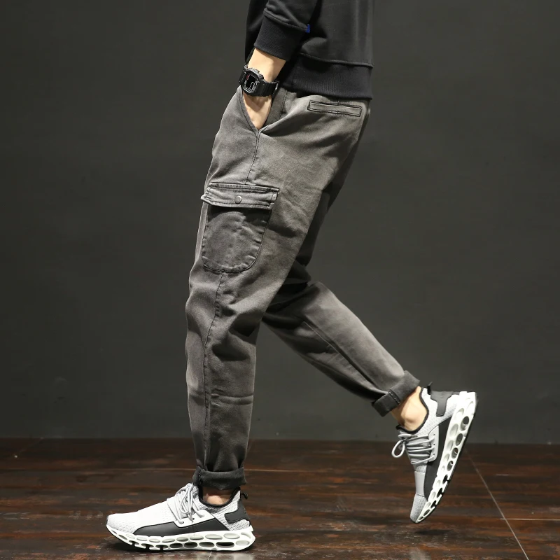 Мужские джинсы со средней талией повседневные свободные с боковыми карманами