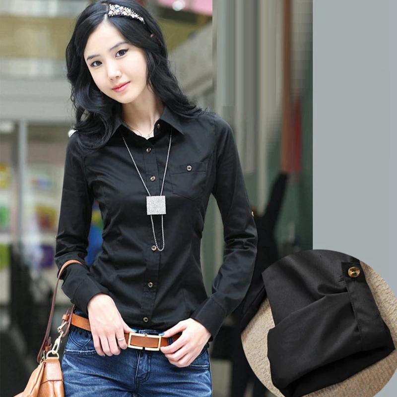 Женская рубашка с отложным воротником белая блузка длинным рукавом большие