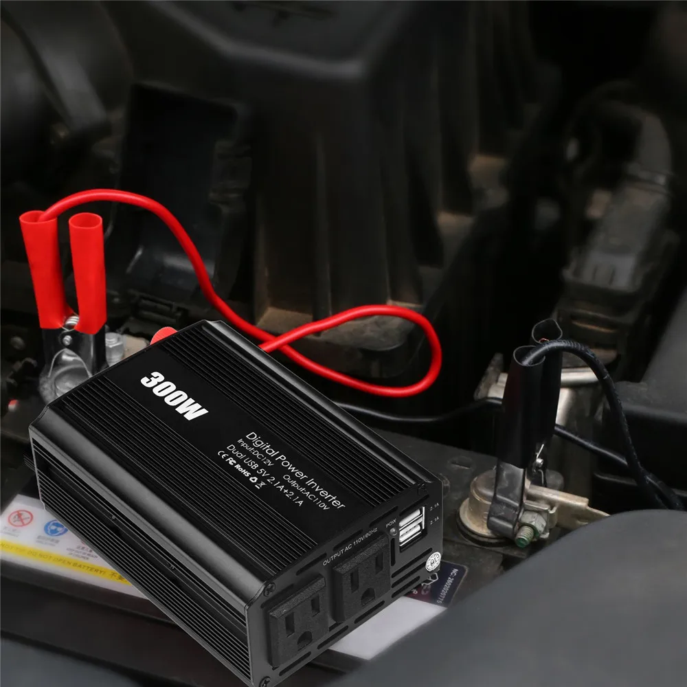 12 В постоянного тока в переменный ток 110V Авто Мощность, инвертор с чистым синусом и конвертер адаптер 300 Вт зарядных порта USB для автомобиля Зарядное устройство 600 Вт пиковый Мощность штепсельная вилка стандарта США