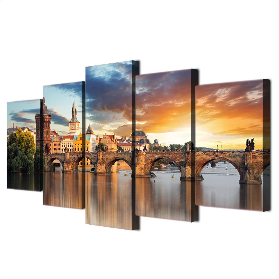 

HD printed canvas art bridge building landscape Painting Artwork living room decor panel unframed wholesale drop shipping