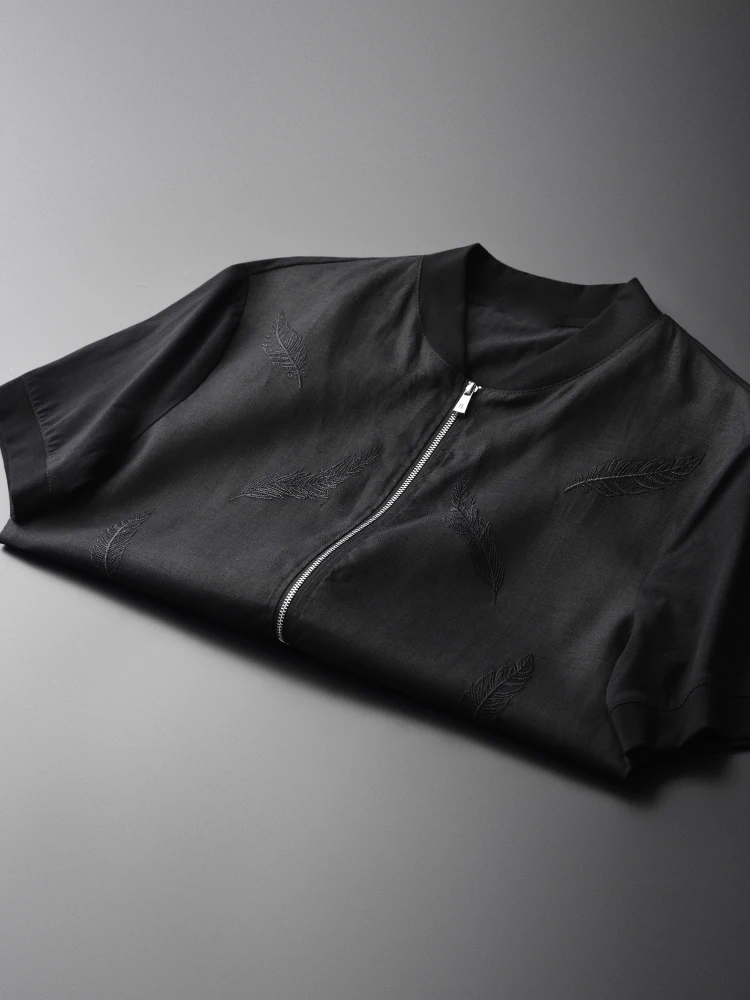 Мужская тонкая куртка Minglu черная облегающая с коротким рукавом и капюшоном из 100%