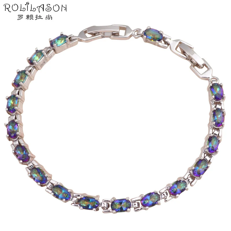 ROLILASON красивый Многоцветный Кристалл Серебро Мистик циркон браслеты шарма