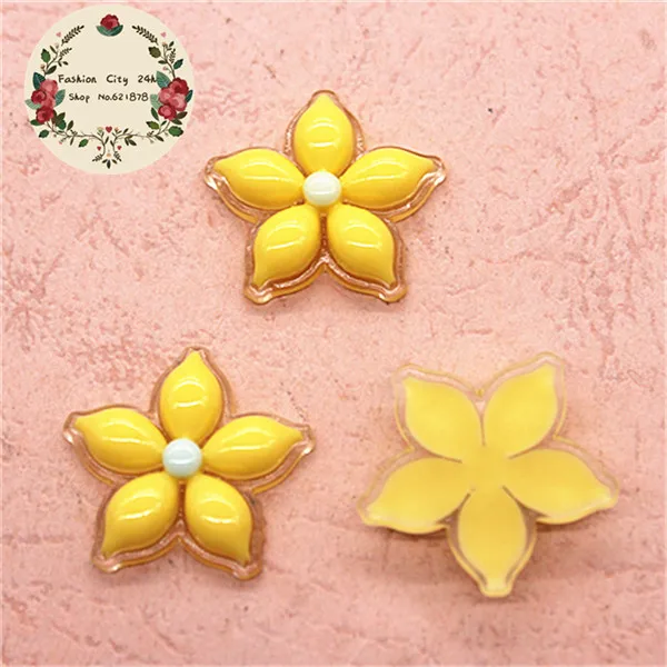 yellow 20pcs 20 шт 24 мм милые резиновые пять лепестков цветы прозрачное дно с плоской задней частью кабошон сделай сам бант для волос Центр Скрапбукинг - Цвет: yellow 20pcs
