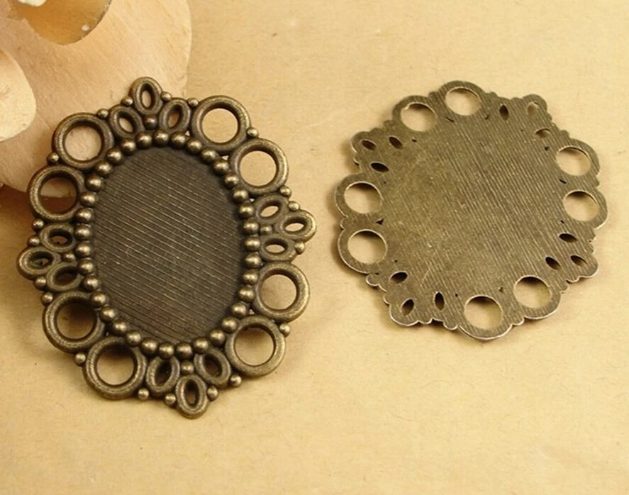 

40pcs 43*37MM Inner Size:18*25mm Metal/Alloy Antique Bronze Blank Tray Cameo Pendant Necklaces DIY Jewelry Accessories Settings