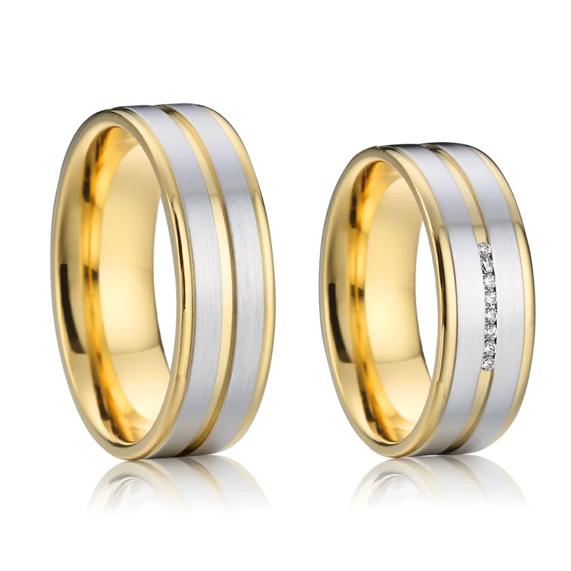 

original designer men and womans wedding rings set gold color 8mm Alliances love female couple ring male 2019