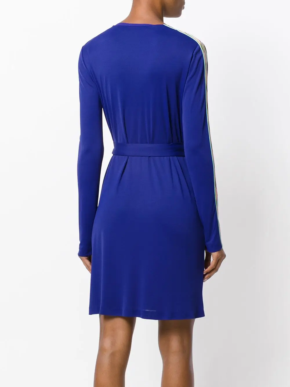 Женское эластичное трикотажное платье-блузка с длинным рукавом v-образным