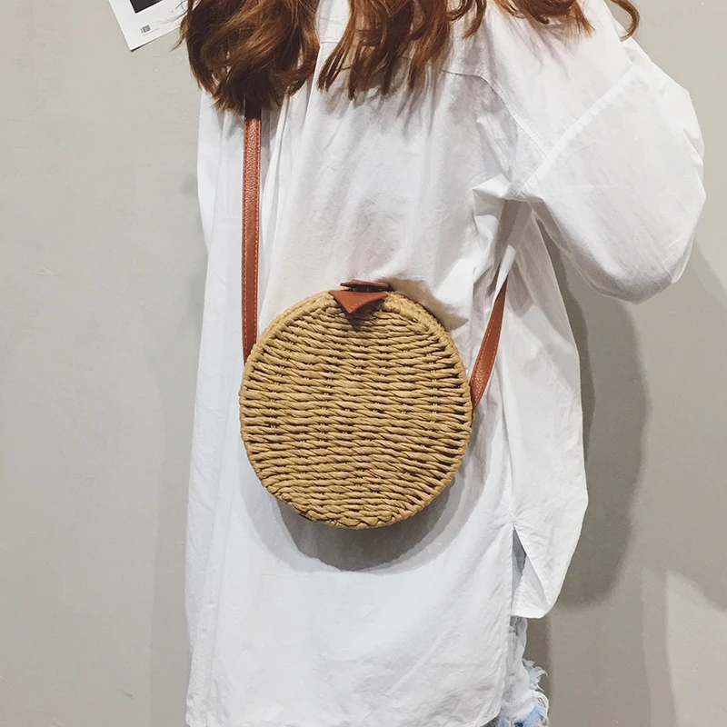

2019 New Woven Single-shoulder Circular AND Oblique Bag Single-shoulder Bag Women Summer Rattan Hand Woven Bag HQ060