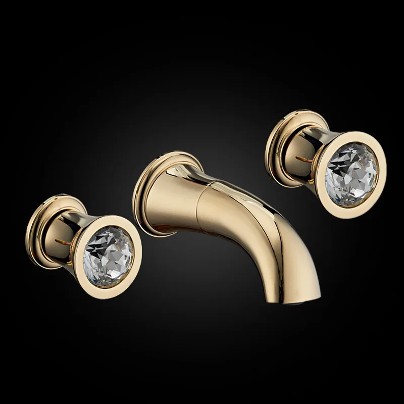 Brass Contemporary Dual Handles Three Holes 8&quot Widespread Bathroom Basin Faucet Wall Mounted Gold Mixer Tap In | Обустройство