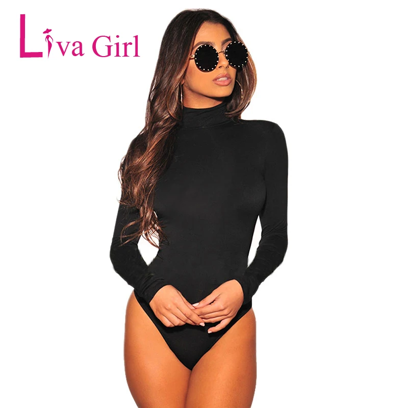 LIVA GIRL Women Sexy Warm Turtleneck Long Sleeve Bodycon Bodysuit 2019 Spring Autumn Mujer Jumpsuit Skinny Femme Bodysuits White bodycon black bodysuit autumn turtleneck long sleeve women bodysuits buttons casual skinny jumpsuit rompers womens