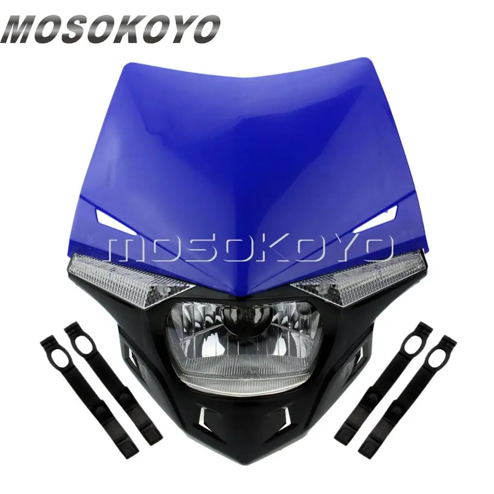 Фары для мотокросса Байк фара ENDURO для Yamaha YZ250 WR450 YZ125 YZ80 85 светодиодный версия индикатор голубого цвета - Цвет: Синий