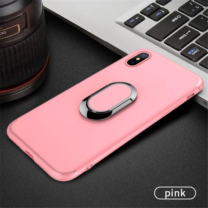 Pink Для iPhone 8 7 6 6s Plus X чехол Роскошный Силиконовый противоударный чехол с магнитным автомобильным металлическим держателем для пальца кольцо подставка для iPhone X - Цвет: Pink