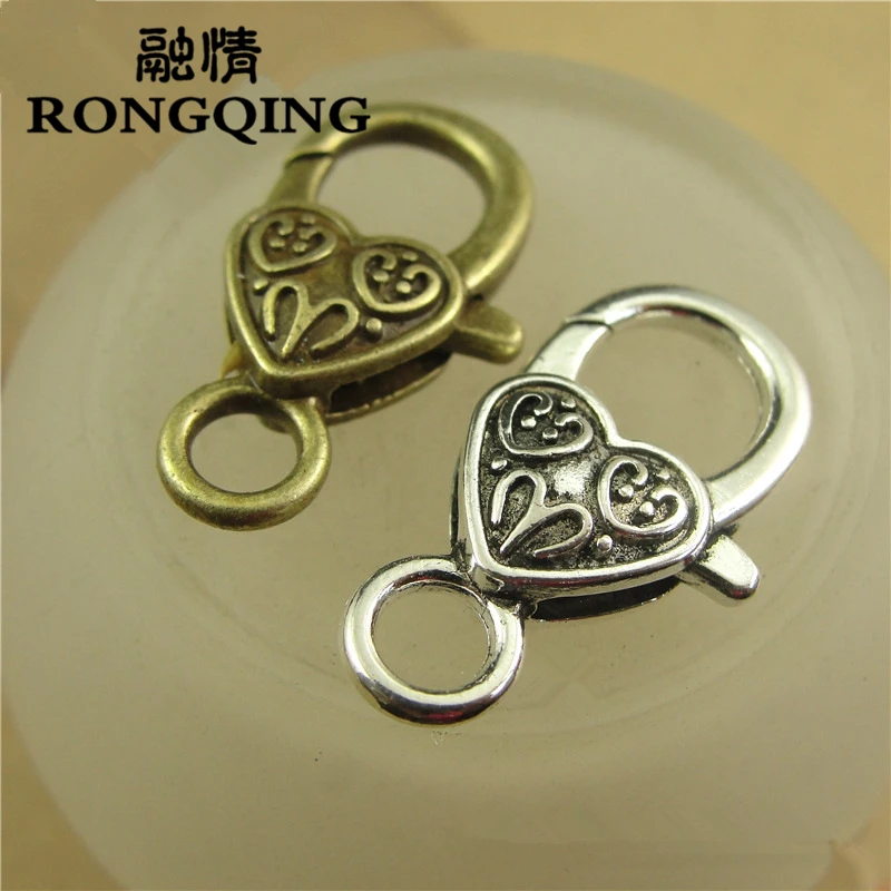 

RONGQING 40pcs/lot Curved Lines Love Heart Lobster Clasps 26*15MM DIY Accessories for Jewelry Making