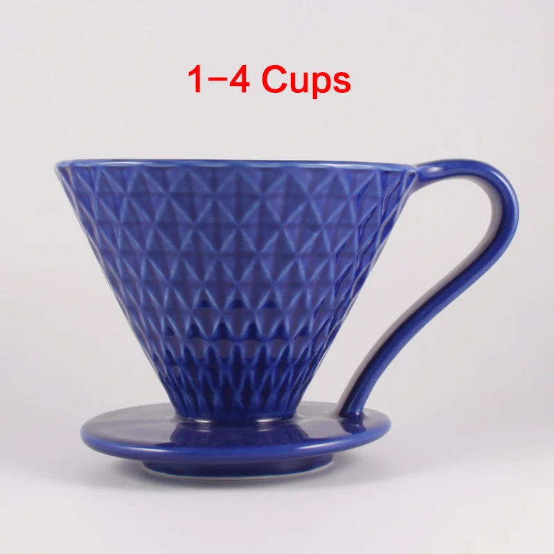 Blue 1-4Cups Керамика фильтры для кофе V60 Стиль капельная Кофеварка фильтрационная сетка постоянного залить Кофе, тем самым позволяя зернам раскрыться отдельный стенд 2 чашки или 4 чашки - Цвет: Blue 1-4Cups