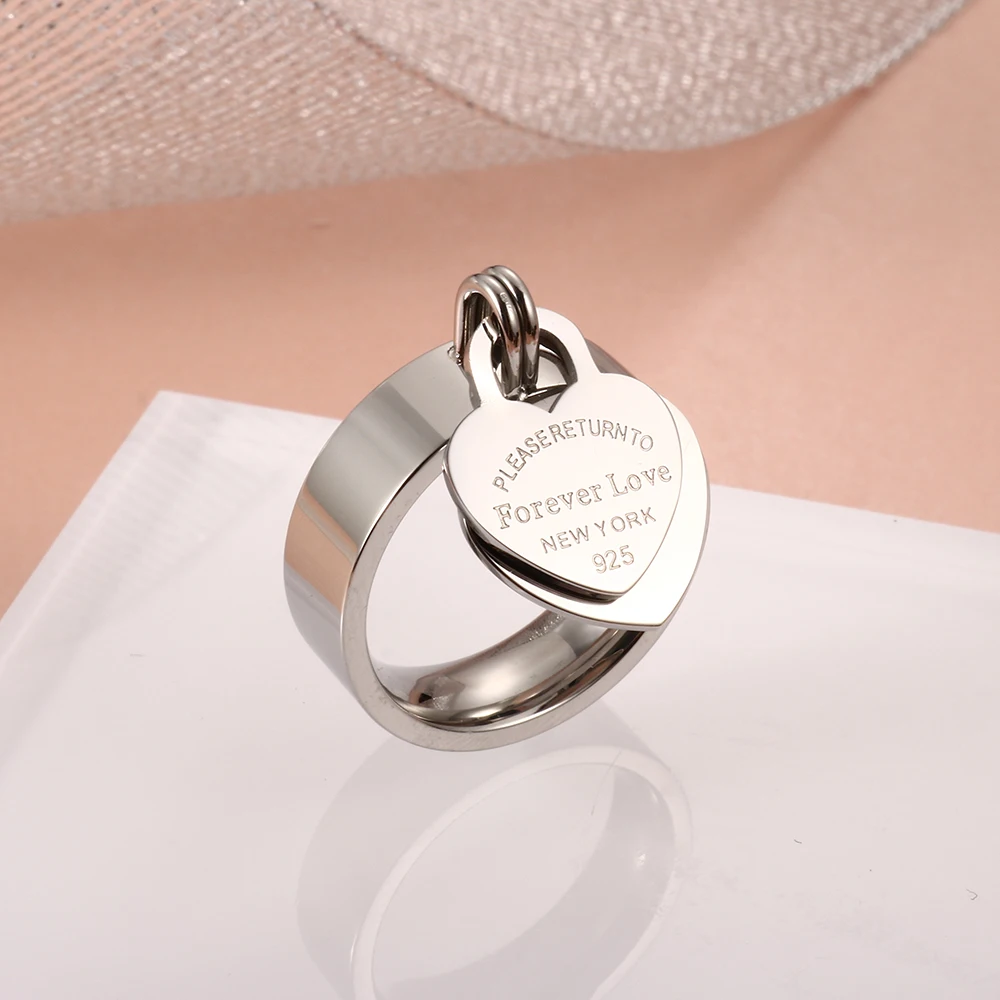 Кольца Forever Lover's Heart из нержавеющей стали, кольцо с гравировкой из розового золота, очаровательные кольца с подвеской на палец для женщин, свадебные брендовые ювелирные изделия