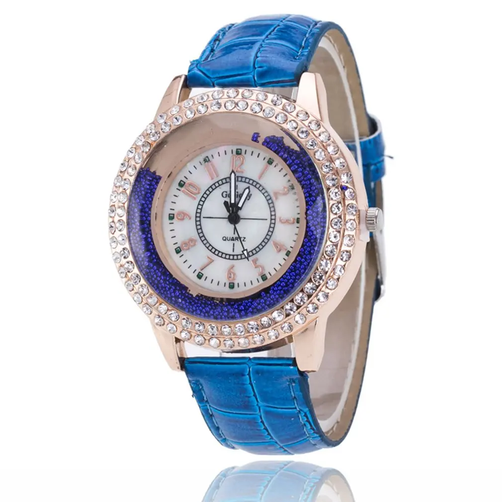 GENBOLI горный хрусталь часы для женщин простой дамы кожа кристалл Повседневное