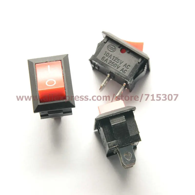PHISCALE 10 шт./лот 2Pin 6A 250 В Красный кнопочный одиночный клавишный переключатель