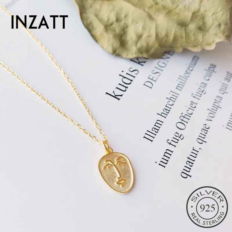 INZATT, настоящее 925 пробы, серебряное, абстрактное лицо, индивидуальный дизайн, подвеска, ожерелье для женщин, модное, золотое, ювелирное изделие