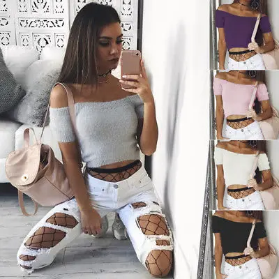 Женская Облегающая рубашка с открытыми плечами модные женские Летние