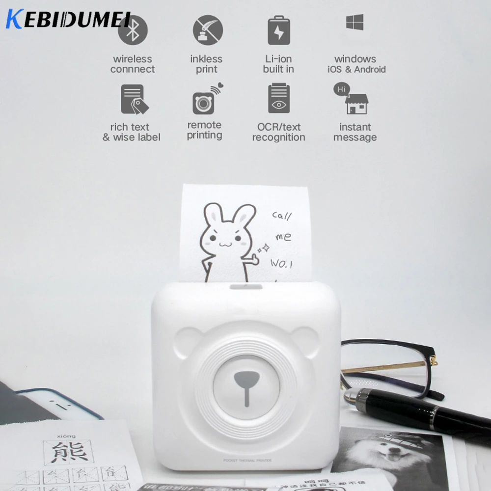 Портативный термопринтер KEBIDU с Bluetooth мини беспроводной POS для фотографий Android